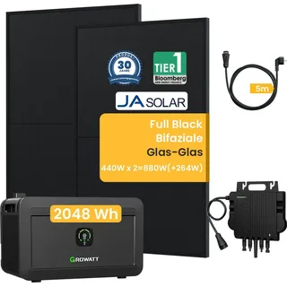 Growatt NOAH 2000 Balkonkraftwerk mit Speicher 2048/4096/6144/8192Wh, 890/1000/1780/2000W Bifaziale Solarmodule