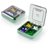ACWOO Pillendose Klein, Tablettenbox 7 Tage Morgens Abends, 4 Fächer, Pillendose 7 Tage 4 Fächer, Medikamentenbo BPA Frei für Reise täglichen Gebrauch (Grün)