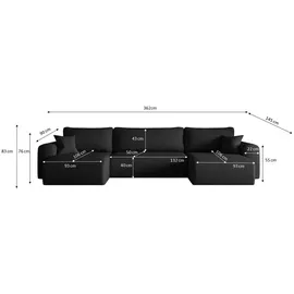 Kaiser Ecksofa mit schlaffunktion und bettkasten, Sofa U-form, Couch U-form CAPRI Neve Schwarz