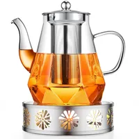 Teekanne mit Stövchen, STNTUS 1.2L Glas Teekanne mit Siebeinsatz und Teewärmer Edelstahl, Glasteekanne mit Sieb für Losen Tee, Teebereiter, Teestövchen für Teekannen