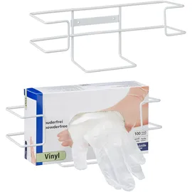 Relaxdays Handschuhspender, 2er Set, Handschuh Halter, für Einweg Handschuhboxen, HBT 10 x 27,5 x 8,5 cm, Eisen, weiß,