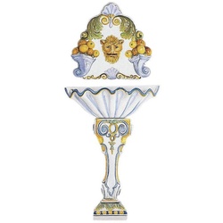 Casa Padrino Luxus Barock Wandbrunnen Weiß / Mehrfarbig 73 x H. 160 cm - Handgefertigter & handbemalter Keramik Brunnen - Barock Garten Brunnen - Barock Deko Accessoires
