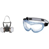 3M Mehrweg-Halbmaske 6002C - Halbmaske mit Wechselfiltern & Vollsichtschutzbrille Fahrenheit FheitAF – Schutzbrille mit AS, AF & UV Beschichtung – für das Tragen mit Atemschutzmasken oder Brillen