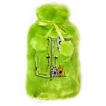BiggDesign Wärmflasche mit waschbarem weichem Plüschbezug, Bettflasche für Kinder und Erwachsene, 2L Wärmflasche für Rücken-, Bauch- & Muskelschmerzen (Grün)