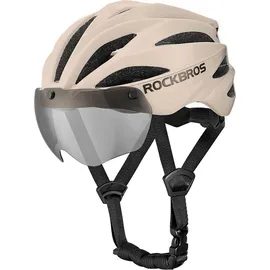 ROCKBROS Fahrradhelm mit Glas, abnehmbare Gläser mit Uv-Schutz, Unisex - Braun - Bronze