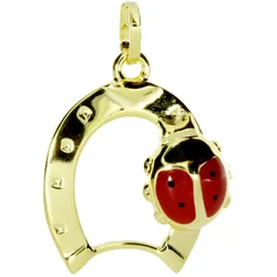 Ketten-Anhänger OSTSEE-SCHMUCK "Ostsee-Schmuck Anhänger Hufeisen mit Marienkäfer", gelb, Schmuckanhänger, Damen, 21 x 14mm, Gelbgold 333, 0.8 g
