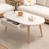 Eiauiuo Moderner Couchtisch Wohnzimmertisch Holz Couchtisch Sofatisch mit Schublade Ovaler Design Kaffeetisch Rustikaler Beistelltisch für Schlafzimmer Balkon Büro 80x55x45cm(1 Schublade) (Color : We