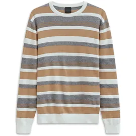 Bugatti Rundhalspullover "Regular Fit", Damen, Gr. L, 40, beige, Sweatware, 95% Baumwolle, 5% Kaschmir, gestreift, regular fit, Rundhals, Rippbündchen, Pullover Rundhalspullover, gestreift aus Kaschmir-Mix