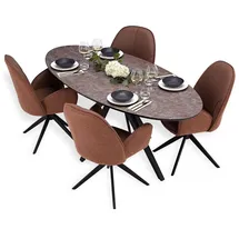 Homestyle4u Essgruppe Esstisch Oval mit 4 Polsterstühlen Bouclé
