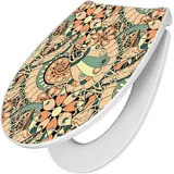 banjado® Premium Toilettendeckel mit Absenkautomatik 44x37cm mit Motiv Vintage Flower 3 - WC Brille Soft Close - hygienischer Toilettendeckel/Klodeckel Duroplast mit Edelstahl Scharnieren