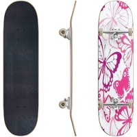 Skateboards Nahtloses Muster mit Schmetterling Sommer Rosa Hintergrund mit Schmetterling Classic Concave Skateboard Cool Stuff Teen Geschenke Longboard Extremsport für Anfänger und Profis