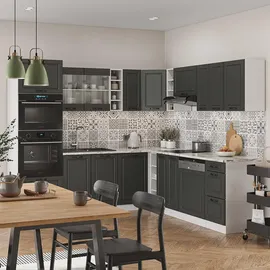 Vicco Winkelküche R-Line L-Form 237 cm Anthrazit Landhaus/Weiß