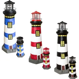 Lemodo Gartendeko Leuchtturm mit Solar 37 cm, handbemalte Gartenfigur schwarz,weiß