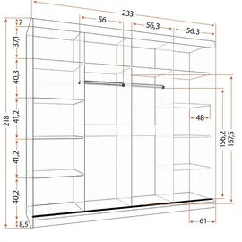 fabryka mebli idźczak Schwebetürenschrank Astra, 233 cm, Grau/Sonoma, mit Spiegel - Grau