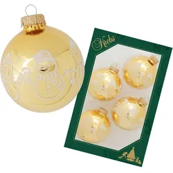 Krebs Glas Lauscha Gold glanz 7cm Glaskugel mit weißer Banddekoration Schneemänner bestreut