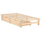 Homestyle4u 2285, Holzbett Palettenbett 90 x 200 cm Bettkasten Bettgestell mit Lattenrost Natur Kiefer