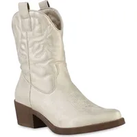VAN HILL Cowboy Boots in Gold Weiss PU -