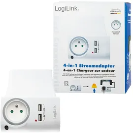 Logilink Steckdosenadapter, 2x USB-Port+Ladeschale, Frankr. - Weiß