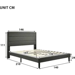 Merax Polsterbett Doppelbett 140x200 aus Leinen & Holz & Metall mit Lattenrost & Kopfteil für Schlafzimmer Grau