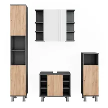 Vicco Badmöbel-Set Fynn, Anthrazit/Goldkraft Eiche 4 Teile,