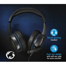 Nedis Gaming Headset Über Ohr Surround USB Type-A Klappbarer Mikrofon 2.10 m LED (Kabelgebunden), Gaming Headset, Schwarz – Für lange Gaming-Sessions