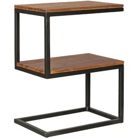 FineBuy Beistelltisch S-Form Braun Sheesham 45 x 60 x 30 cm