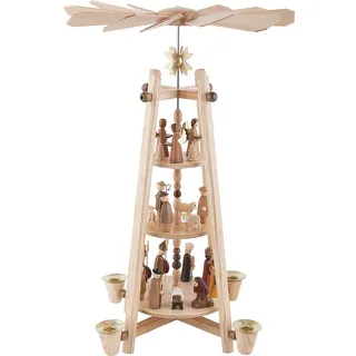 Dregeno Erzgebirge Stabpyramide mit Christi Geburt 3-stöckig, für Kerzen d=14mm 29,5cmx45cmx29,5cm