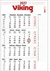 Viking 4-Monatskalender 2027 Englisch, Französisch, Deutsch 30 (B) x 60 (H) cm Weiß