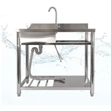 Lemodo Spültisch freistehend, Wasserhahn mit Kalt Warm Anschluss, Spülbecken Größe L