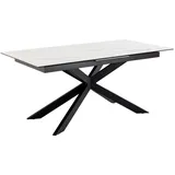 Mid.you Esstisch Irwine, Weiß, Metall, Glas, Keramik, Marmoroptik, rechteckig, X-Form, 90x76x210 cm, ausziehbar, Esszimmer, Tische, Esstische, Glastische