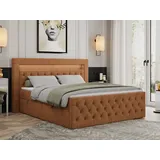 MKS Meble Boxspringbett 140x200 mit Led, Polsterbett 140x200 mit LED Kopfteil - Multipocket-Matratze H4 - Doppelbett mit Bettkasten Stauraumbet - GOLD-9 - 14... - Orange