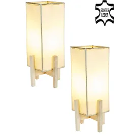 Marrakesch Orient & Mediterran Interior Ledertischlampe Janka Natur mit weißem Gestell