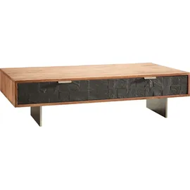 DeLife Couchtisch Teele 115x60 cm Akazie Natur Schiefer 4 Schubfächer Fuß schwebend Edelstahl,