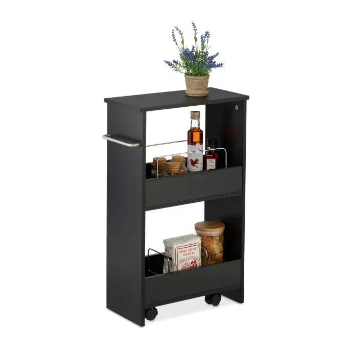Relaxdays Nischenwagen mit 3 Ebenen Schwarz,Silber