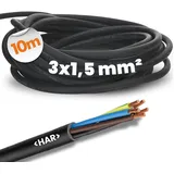Lapp 10 Meter Lapp 1600103 H07RN-F 3x1,5 mm2 Gummileitung flexibel mit Schutzleiter I UV-resistentes Kabel für Außenbereich I ölbeständig I flammwidrig I Anschlussleitung 3G1,5 mm2 schwarz