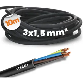 Lapp 10 Meter Lapp 1600103 H07RN-F 3x1,5 mm2 Gummileitung flexibel mit Schutzleiter I UV-resistentes Kabel für Außenbereich I ölbeständig I flammwidrig I Anschlussleitung 3G1,5 mm2 schwarz