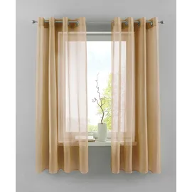 Yasmin 2er Set Ösengardinen HxB 175x140 cm Sand Transparent »Basel« Gardine Bleiband Store Vorhang, 20332TR2