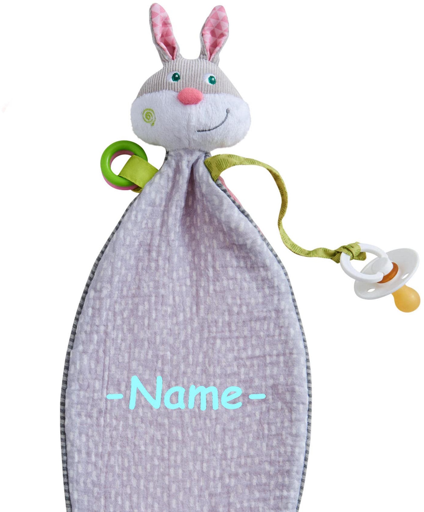 Haba Schmusetuch individuell bestickt mit Name, Schnuffeltuch für Babys mit Namen, Kuscheltuch für Junge und Mädchen ab 0 Jahre