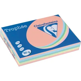 Clairefontaine Trophée 1703C Druckerpapier A4 80g/qm, pastell farbig sortiert, 5 x 100 Blatt