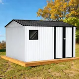 HOMAVO Gerätehaus Metall mit Pultdach, Gartenhaus Metall mit Fundament, 323.2× 246 × 202 cm, ideal für Garten, Terrasse oder Rasen - Weiß