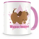 Samunshi® Kindertasse mit Namen Tasse Süßer Welpen Personalisierte Tasse mit Namen Kinder Kinderbecher mit Namen Kindergarten rosa 300ml