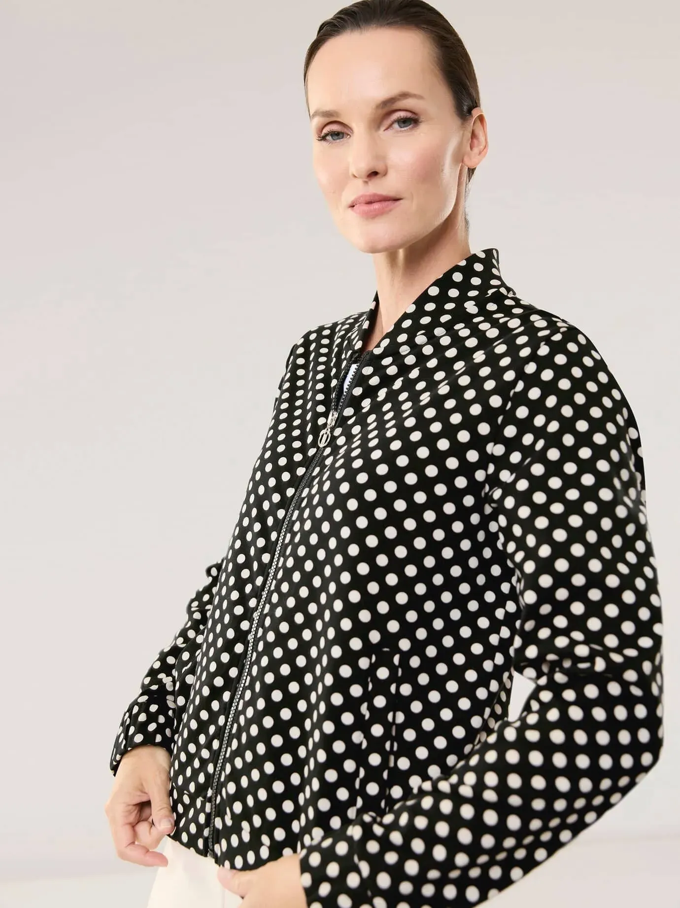 Walbusch Damen Baumwollstretch Blouson Schwarz gepunktet
