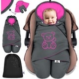 KIDIZ KIDIZ® Baby Einschlagdecke Winter mit Kapuze +Tasche Babyeinschlagdecke Universal für Babyschale, Autositz, z.B. für Maxi-Cosi, Römer für Buggy Babybett Kinderwagen & alle Gurtsysteme 3 & 5-Punkt Gurt