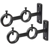 ANCLLO Gardinenstangen-Halterung, 2 Stück Doppel-Gardinenstangenhalter, Doppelstangenhalterungen, Haken für Wohnzimmer, Schlafzimmer, Gardinenstangen (schwarz)