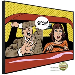 papermoon Infrarotheizung »EcoHeat - Comic Menschen im Auto«, Matt-Effekt - bunt