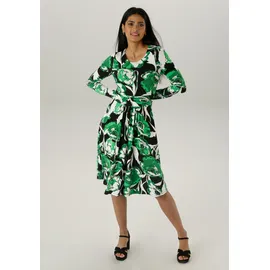 Aniston SELECTED Jerseykleid Shirtkleid Floral Grün/Schwarz/Weiß 42