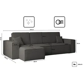 kaiser möbel Ecksofa mit schlaffunktion und bettkasten, Ecksofa L-Form, Eckcouch L-Form BEST stoff Abriamo Links Graphit - Grau