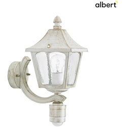 Albert Außenwandleuchte Landhausstil eckig Typ Nr. 1822 mit Bewegungssensor, IP44, E27, Alu-Guss / Hohlglas klar, Weiß-Gold ALB-671822