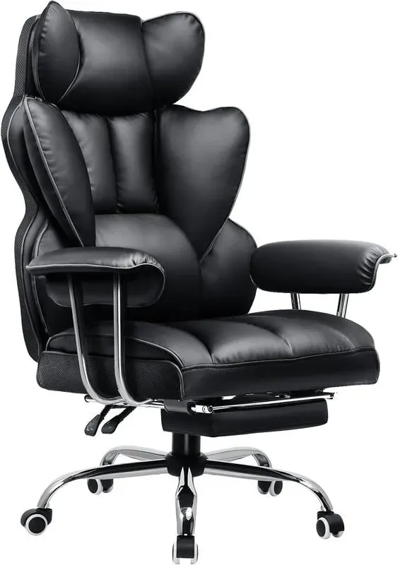 GTPLAYER Gaming-Bürostuhl, ergonomisch, mit ausziehbarer Fußstütze, PU-Leder, schwarz, 71x71x115 cm, 360° drehbar, verstellbare Rückenlehne und Höhe, 150 kg Belastbarkeit