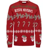 Only & Sons Xmas Reg 5 Allover Crew Strickpullover, pompeianrot, glückselig - M